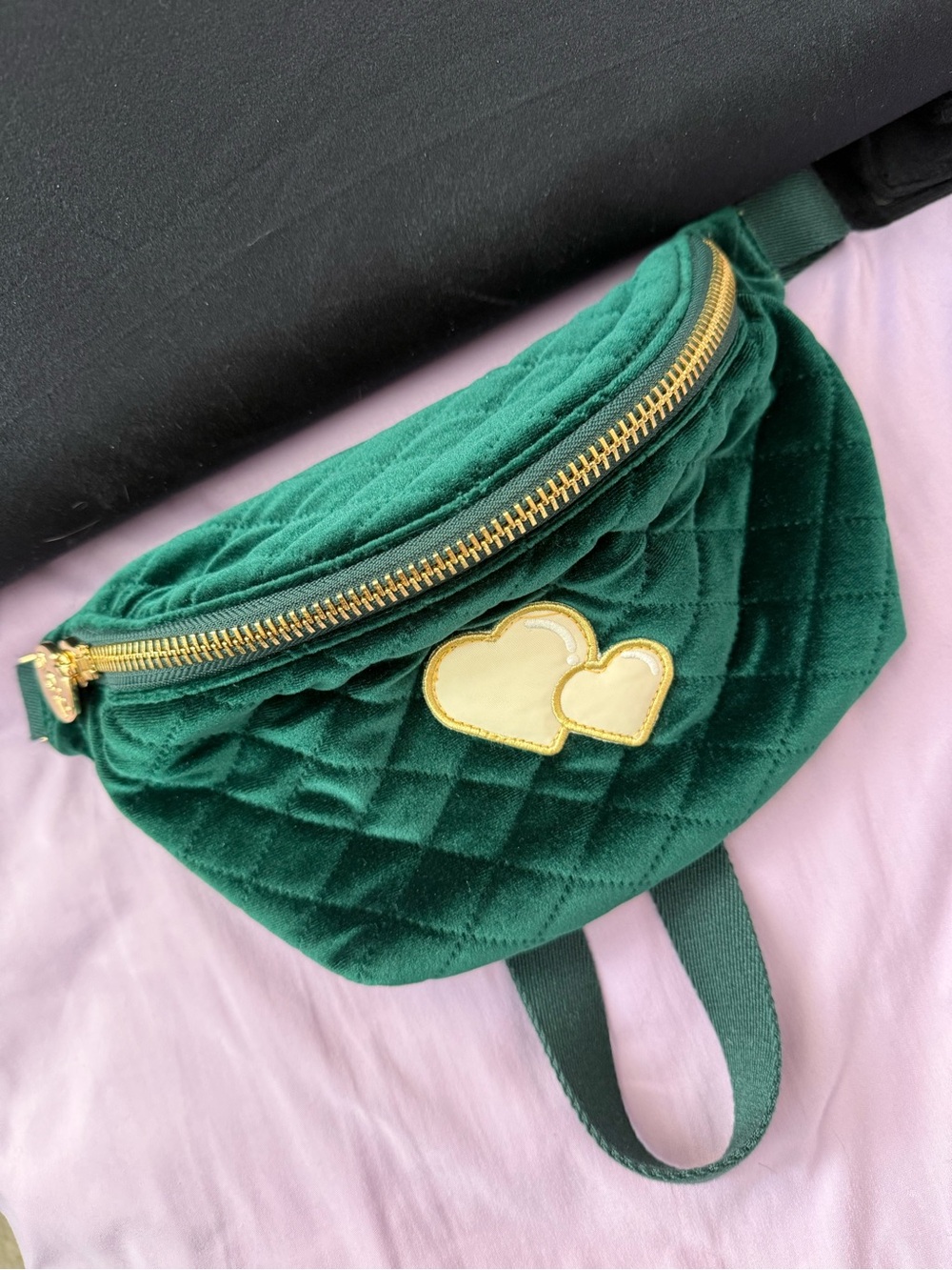 Stoney Clover Lane Green Velvet Fanny Pack with Patch